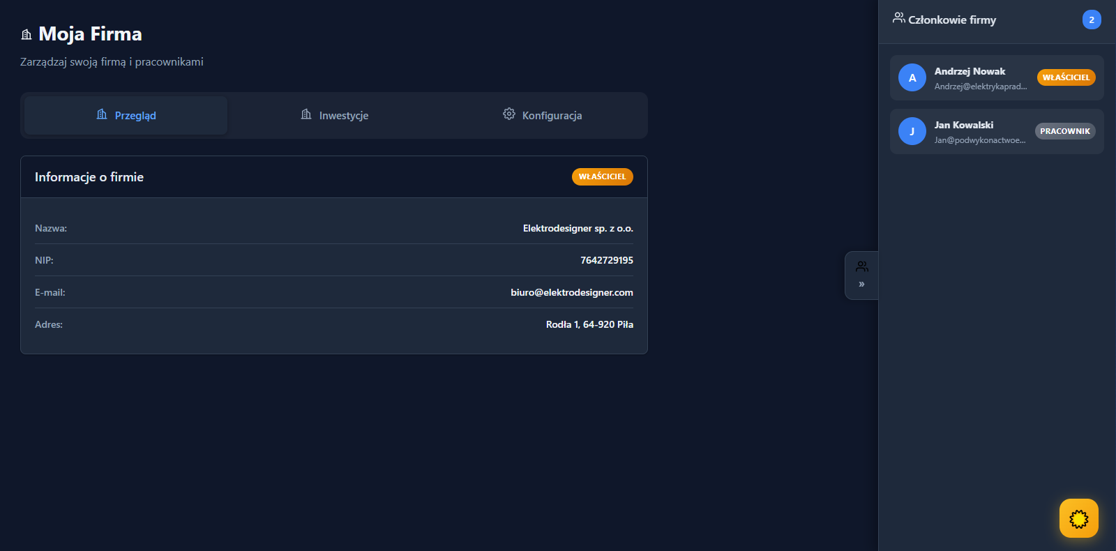 Panel Enterprise - zarządzanie zespołem i inwestycjami firmowymi